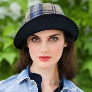 New Women's Wool Brimmed Hat Brown Blue (Made in Ireland)